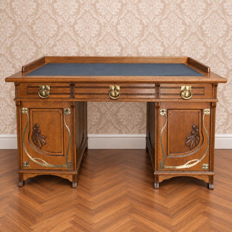 Jugendstil-Schreibtisch in Eiche um 1910 – Frontansicht