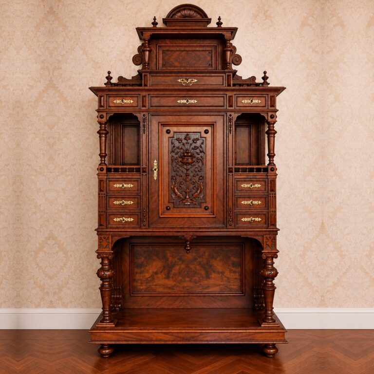 Kabinettschrank der Hoftischlerei Julius Groschkus, Nussbaum um 1890 – Gesamtansicht